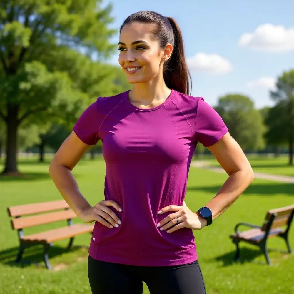 Athleta Momentum Tee Magenta Purple Seamless Workout Shirt top Med